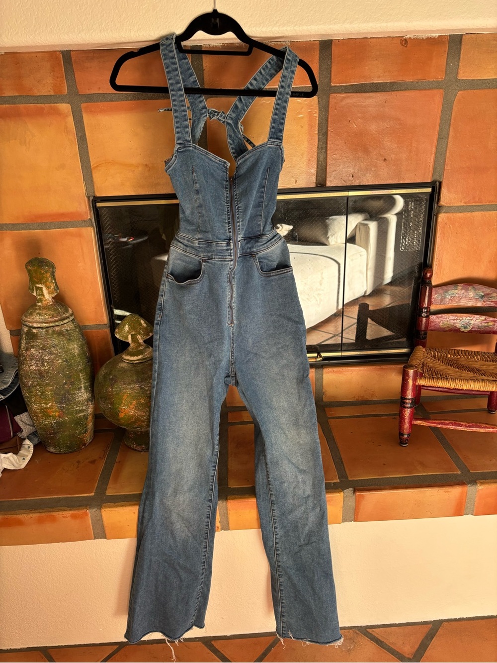 Free People We The Free CRVY Blue Denim backless jumpsuit - Picture 5 of 8